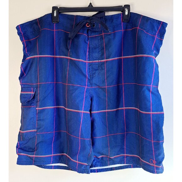 Op Men's 3XL Blue Plaid Swim Trunks With Pockets & Mesh Lining - Picture 1 of 8